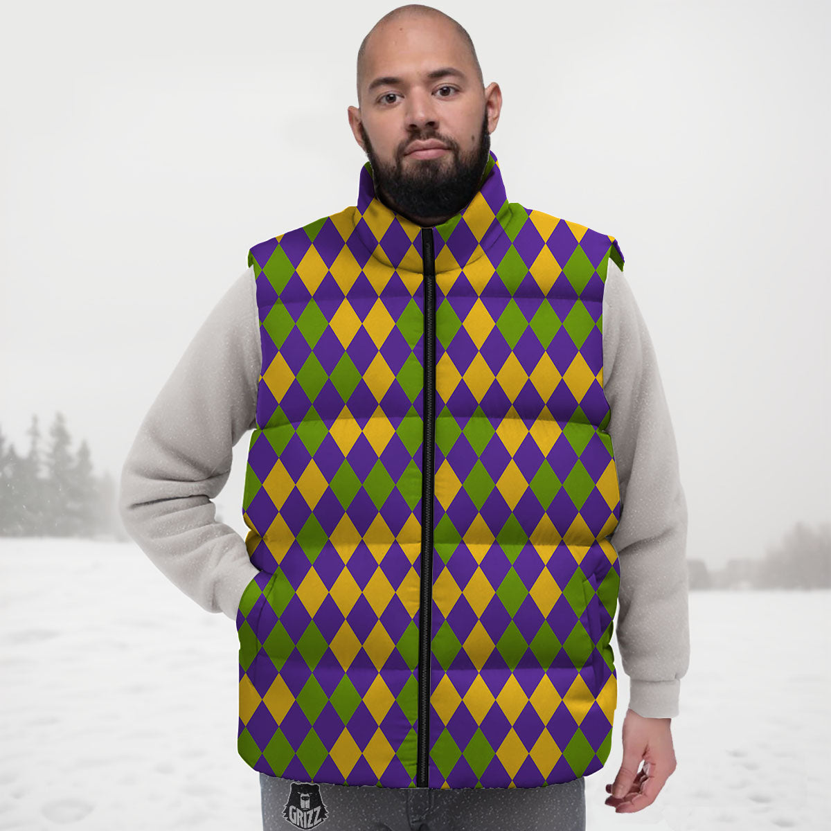 Fat Tuesday Mardi Gras Pattern Down Vest