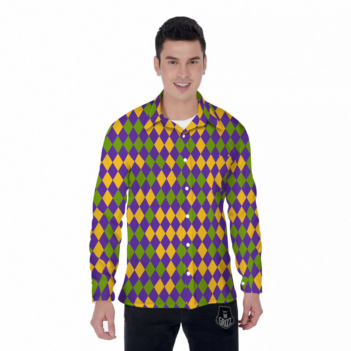 Fat Tuesday Mardi Gras Pattern Men's Long Sleeve Shirts-grizzshop