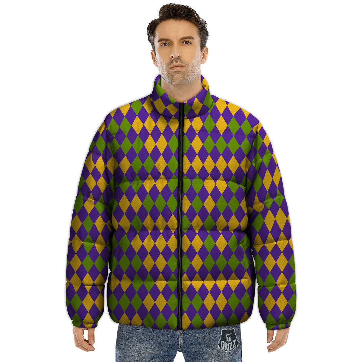 Fat Tuesday Mardi Gras Pattern Puffer Jacket-grizzshop