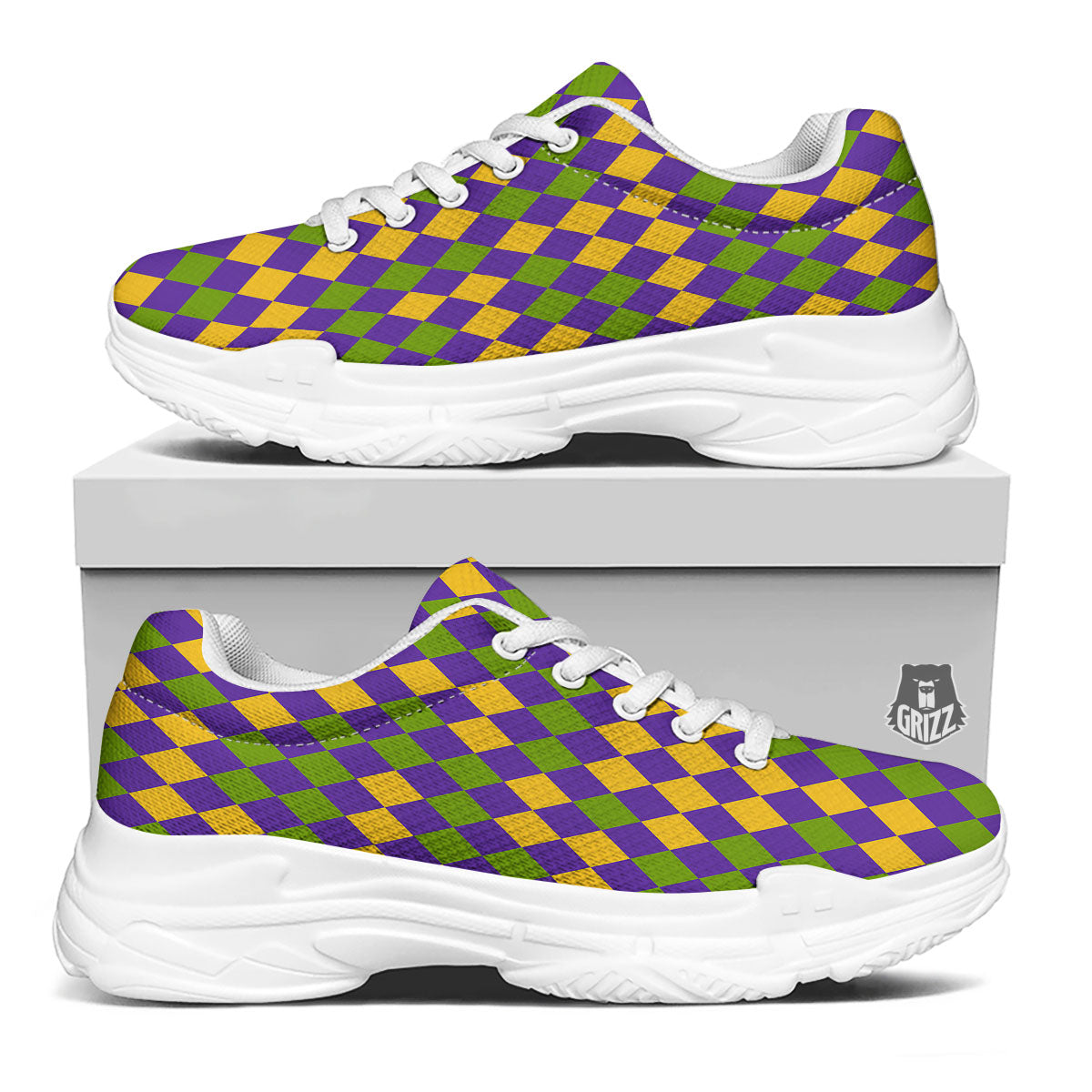 Fat Tuesday Mardi Gras Pattern White Chunky Shoes-grizzshop