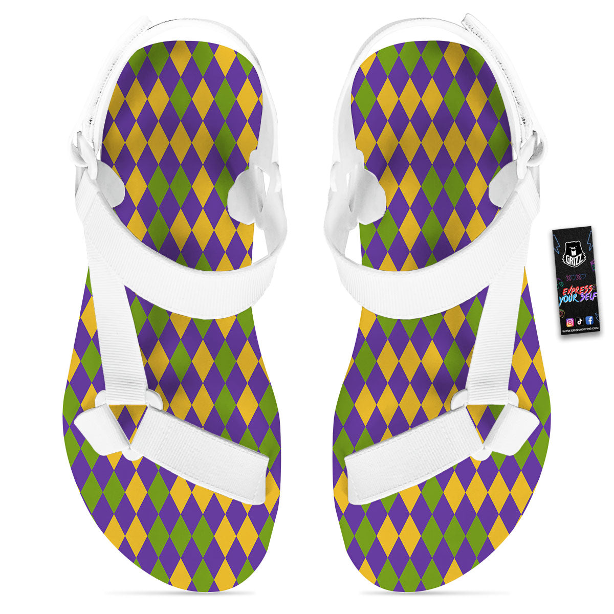 Fat Tuesday Mardi Gras Pattern White Open Toe Sandals-grizzshop