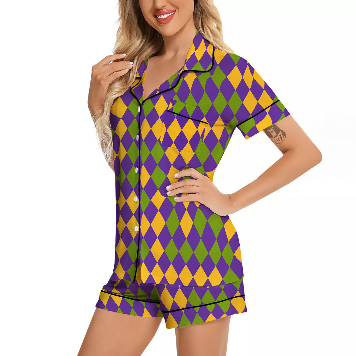 Fat Tuesday Mardi Gras Pattern Women Silk Pajamas-grizzshop