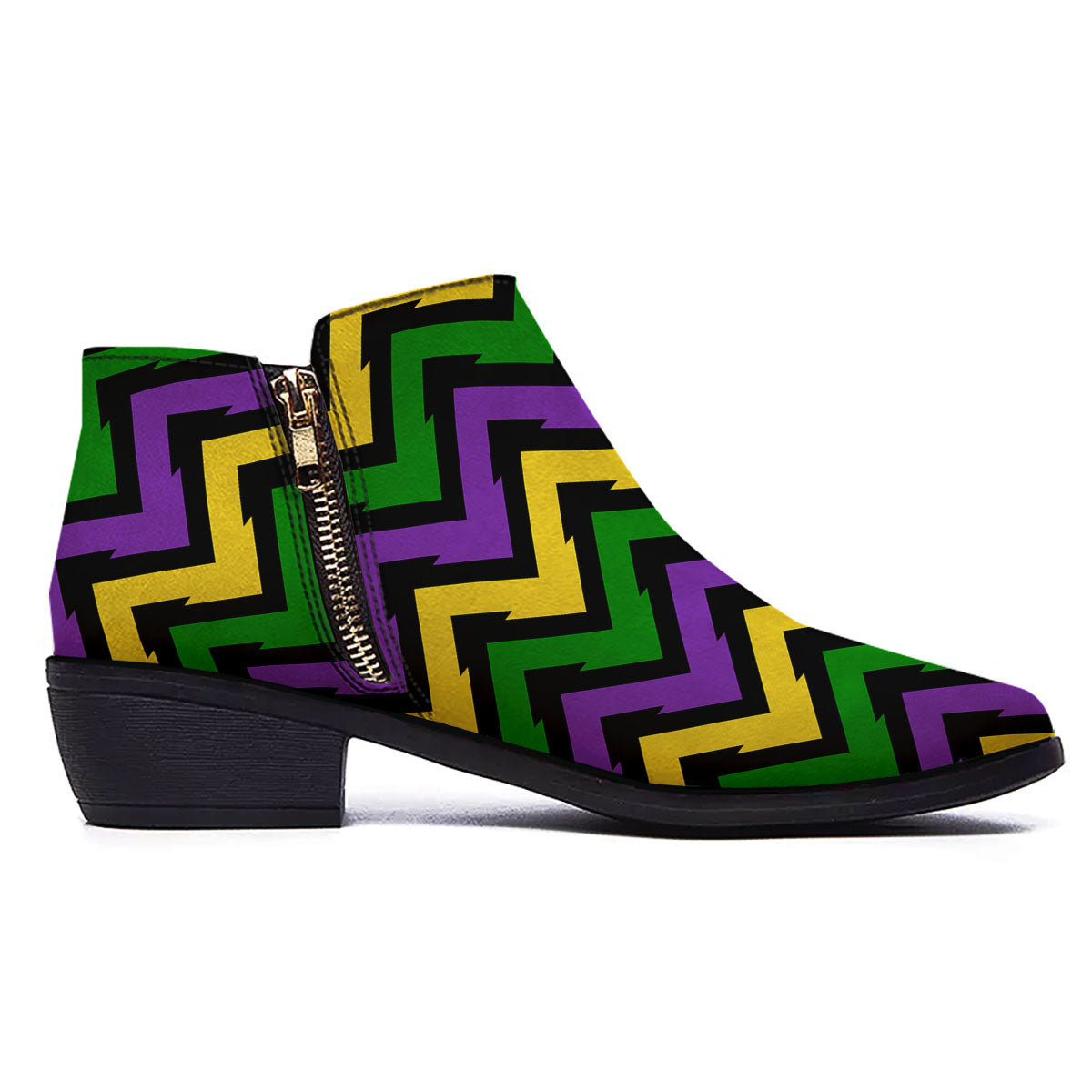 Fat Tuesday Zigzag Mardi Gras Print Ankle Boots-grizzshop