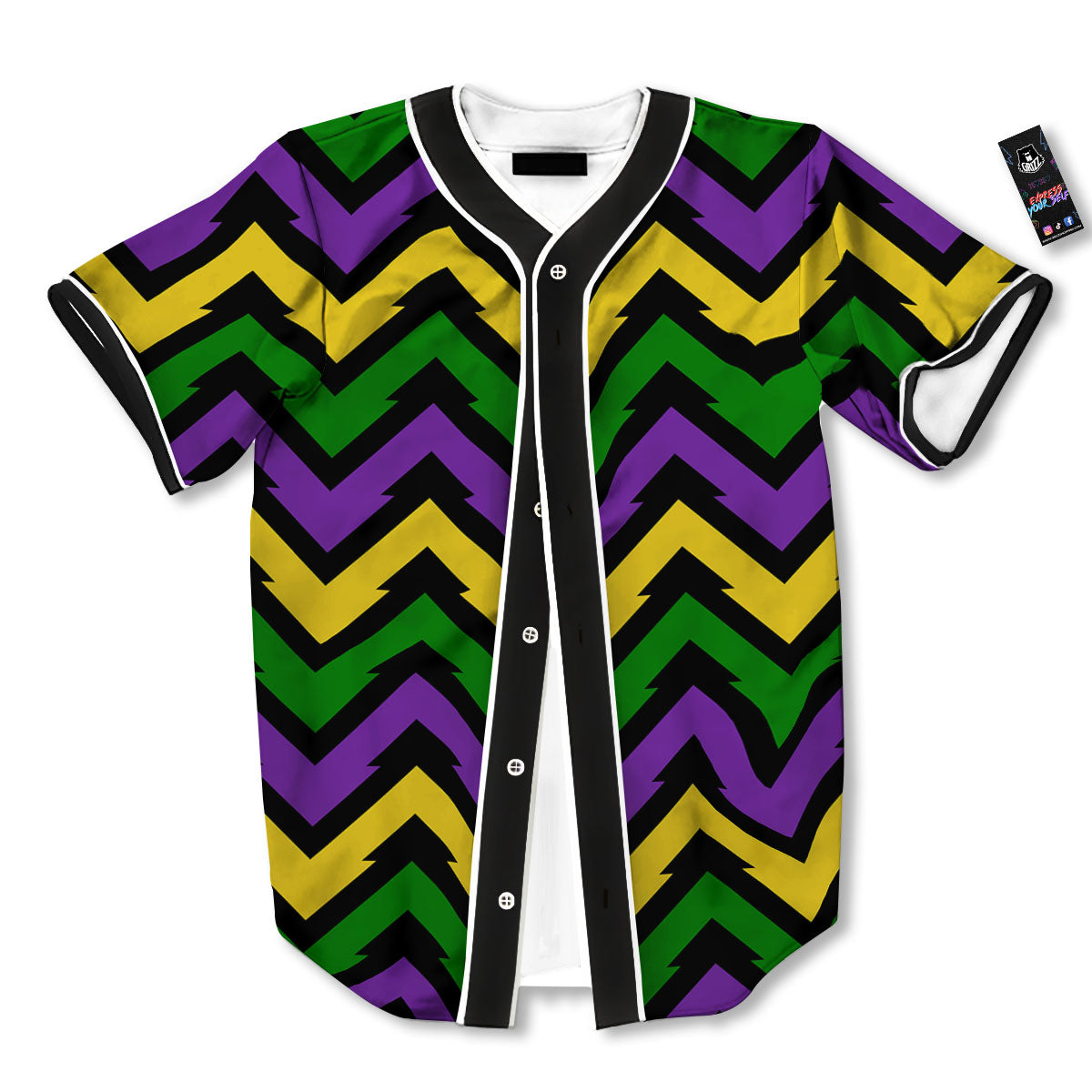 Fat Tuesday Zigzag Mardi Gras Print Baseball Jersey-grizzshop