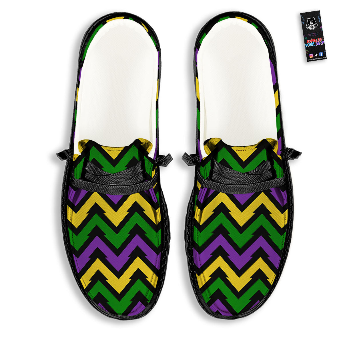 Fat Tuesday Zigzag Mardi Gras Print Black Loafers-grizzshop