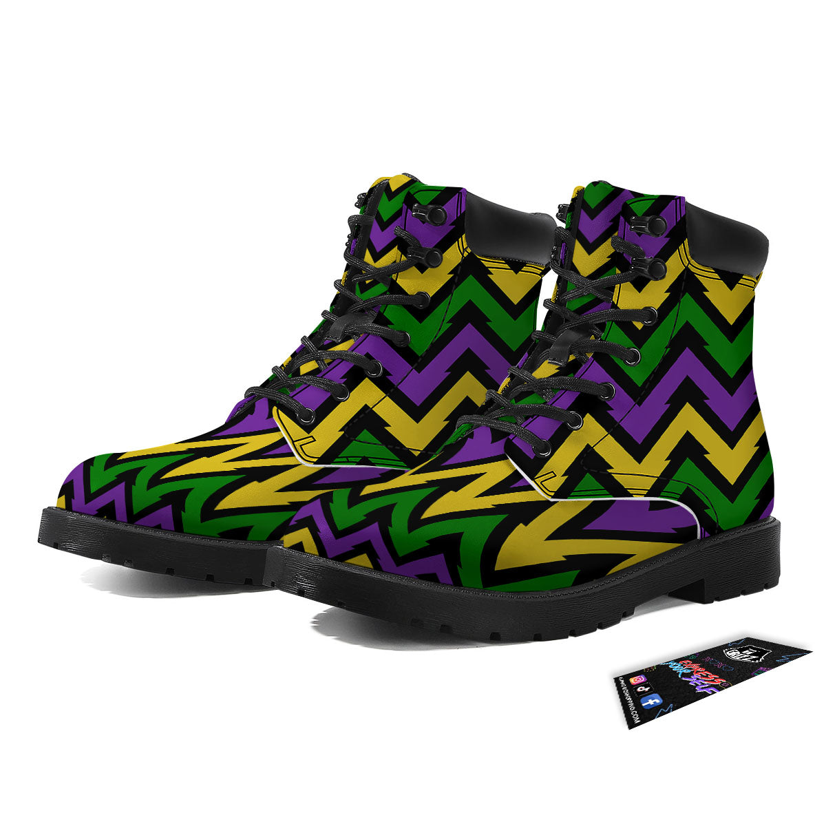 Fat Tuesday Zigzag Mardi Gras Print Boots-grizzshop