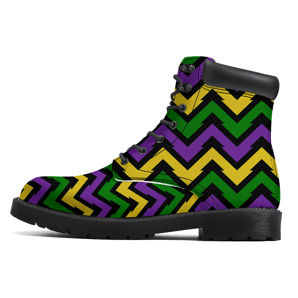 Fat Tuesday Zigzag Mardi Gras Print Boots-grizzshop