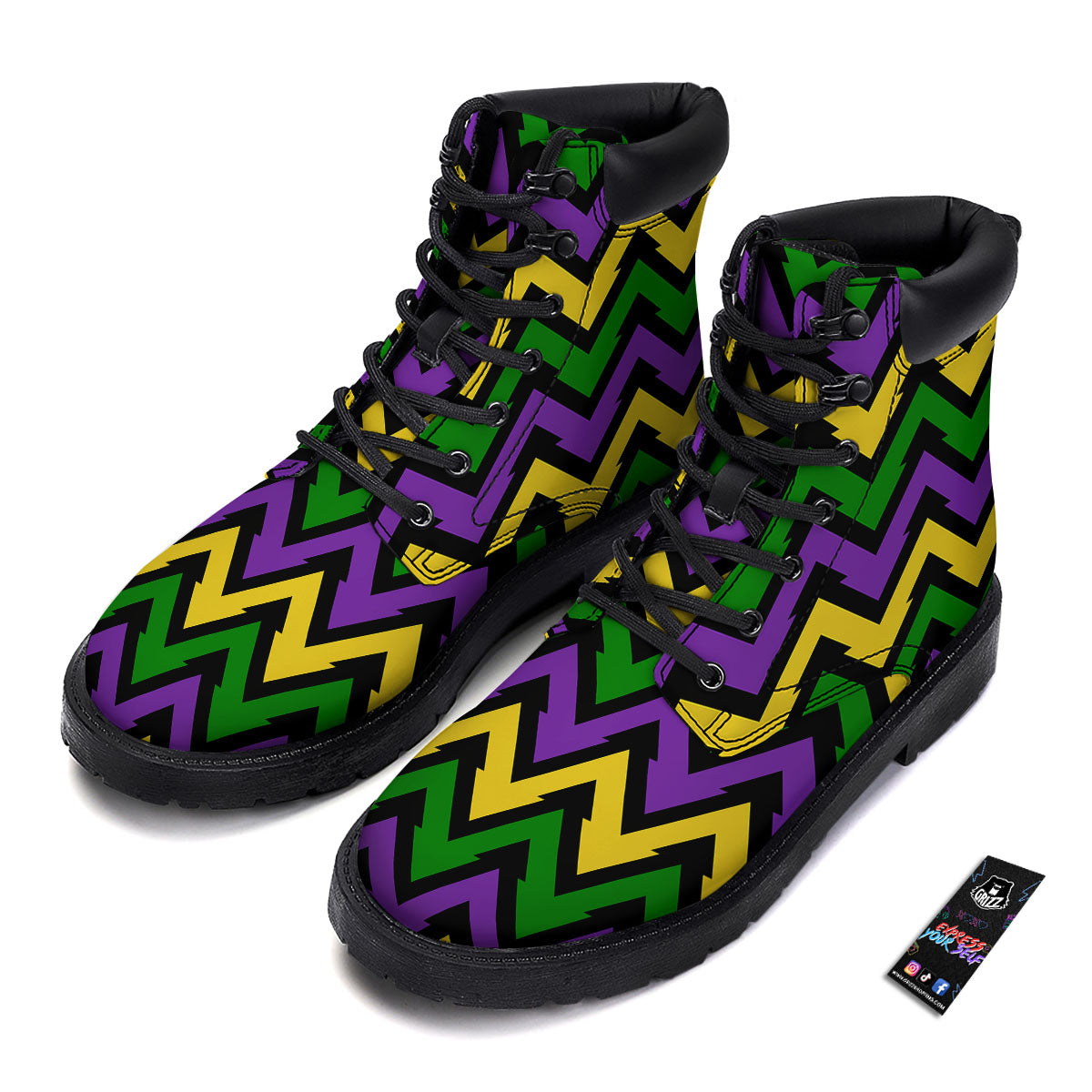 Fat Tuesday Zigzag Mardi Gras Print Boots-grizzshop