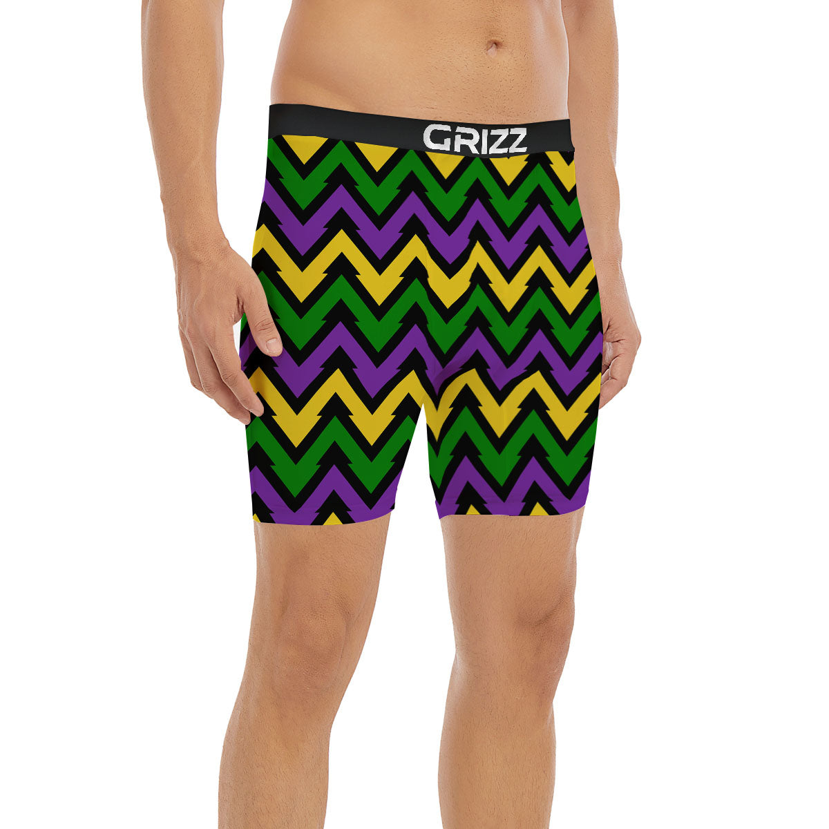 Fat Tuesday Zigzag Mardi Gras Print Boxer Briefs-grizzshop