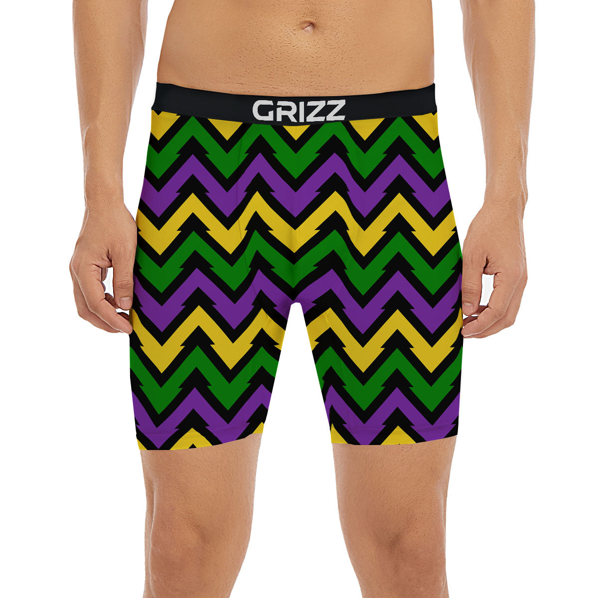 Fat Tuesday Zigzag Mardi Gras Print Boxer Briefs-grizzshop
