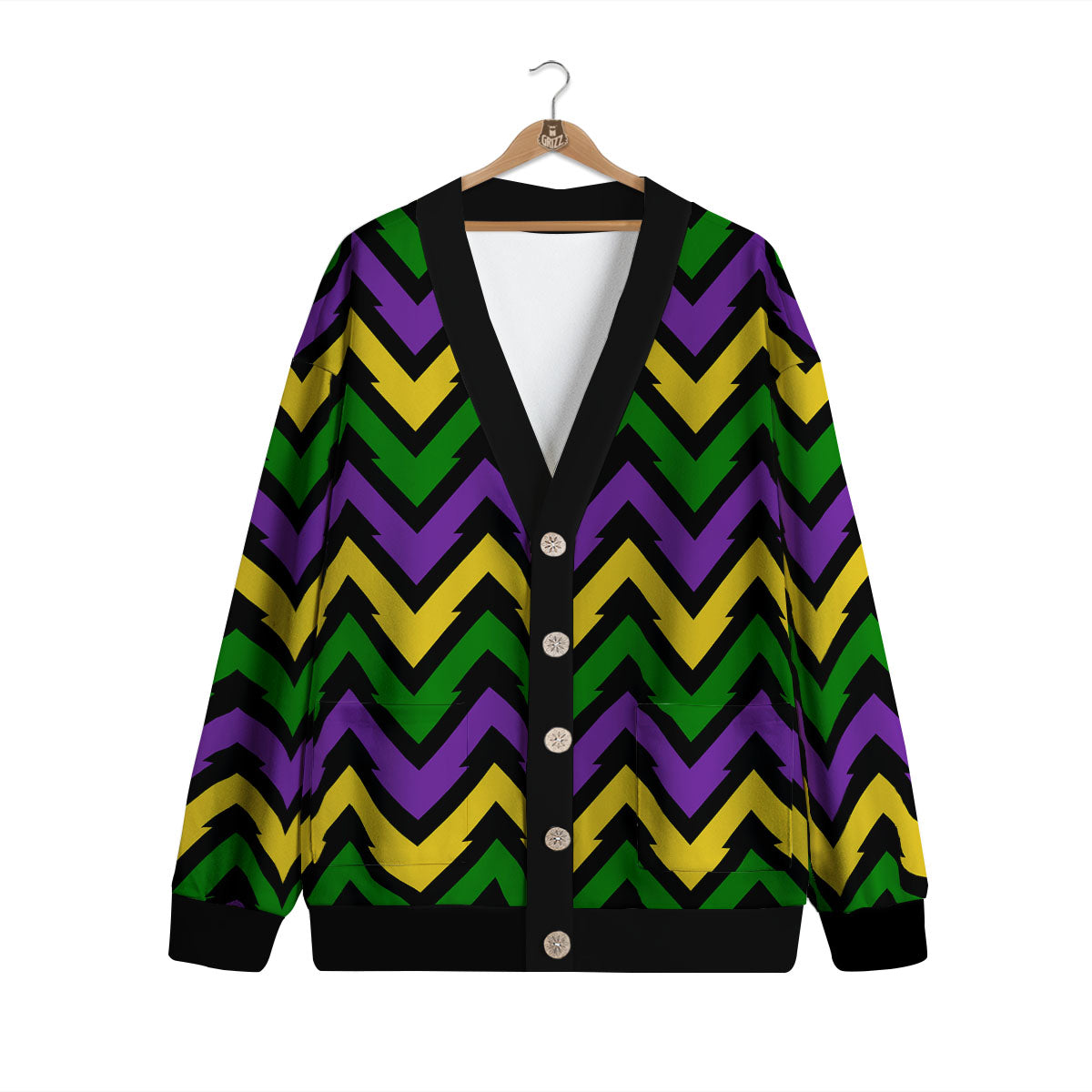 Fat Tuesday Zigzag Mardi Gras Print Cardigan-grizzshop