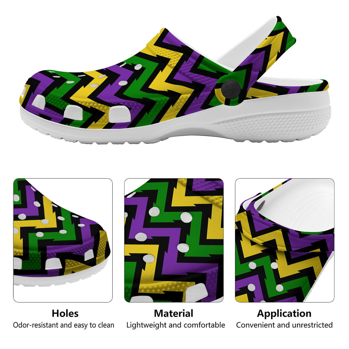 Fat Tuesday Zigzag Mardi Gras Print Clog-grizzshop