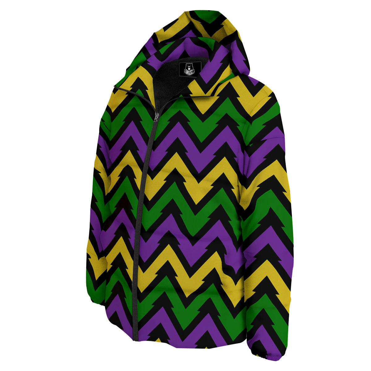 Fat Tuesday Zigzag Mardi Gras Print Down Jacket-grizzshop