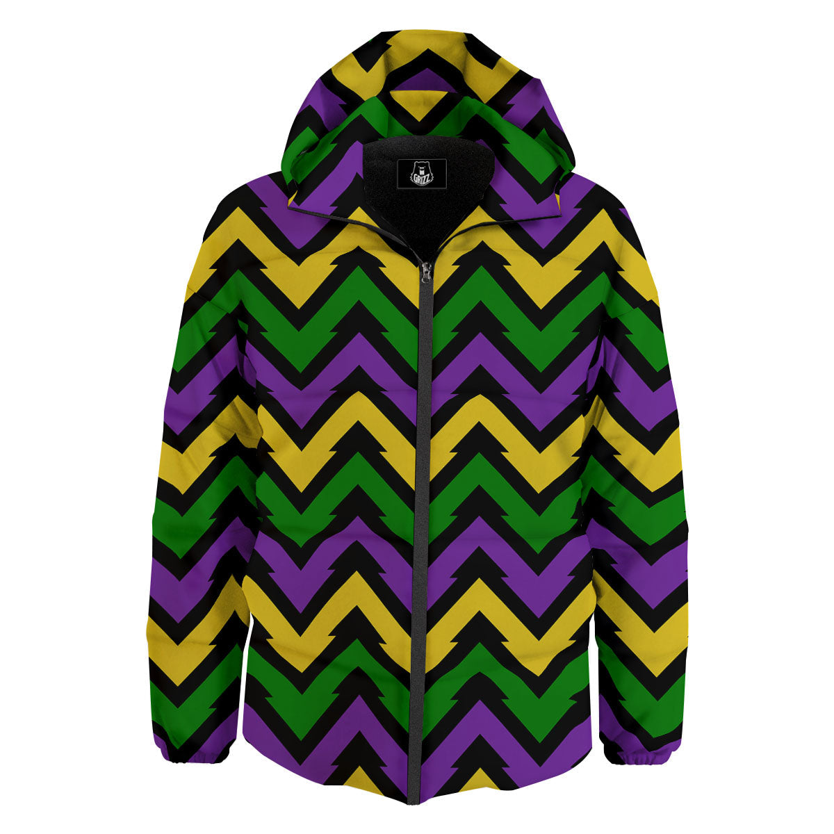 Fat Tuesday Zigzag Mardi Gras Print Down Jacket-grizzshop