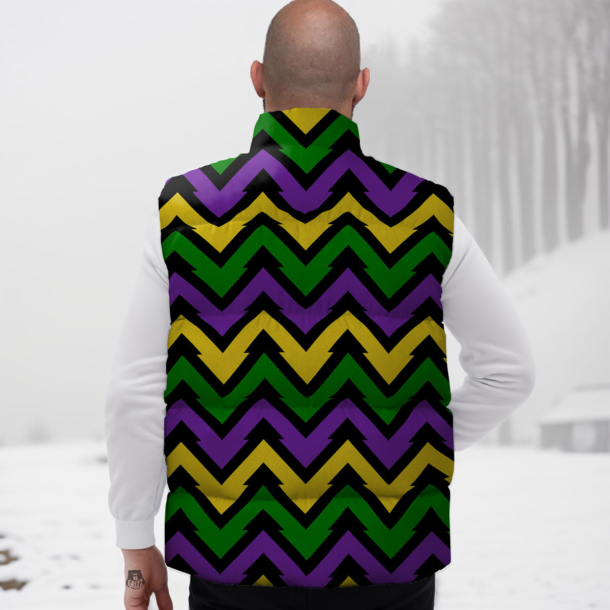 Fat Tuesday Zigzag Mardi Gras Print Down Vest