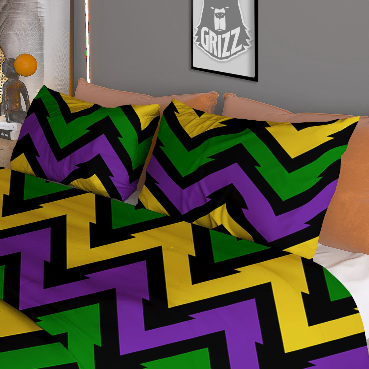 Fat Tuesday Zigzag Mardi Gras Print Duvet Cover Bedding Set