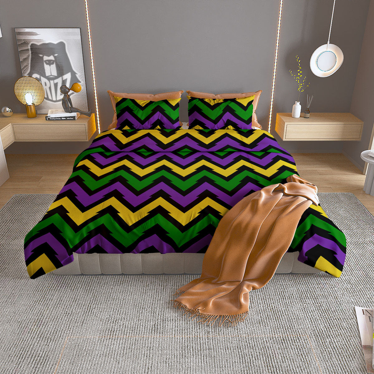 Fat Tuesday Zigzag Mardi Gras Print Duvet Cover Bedding Set