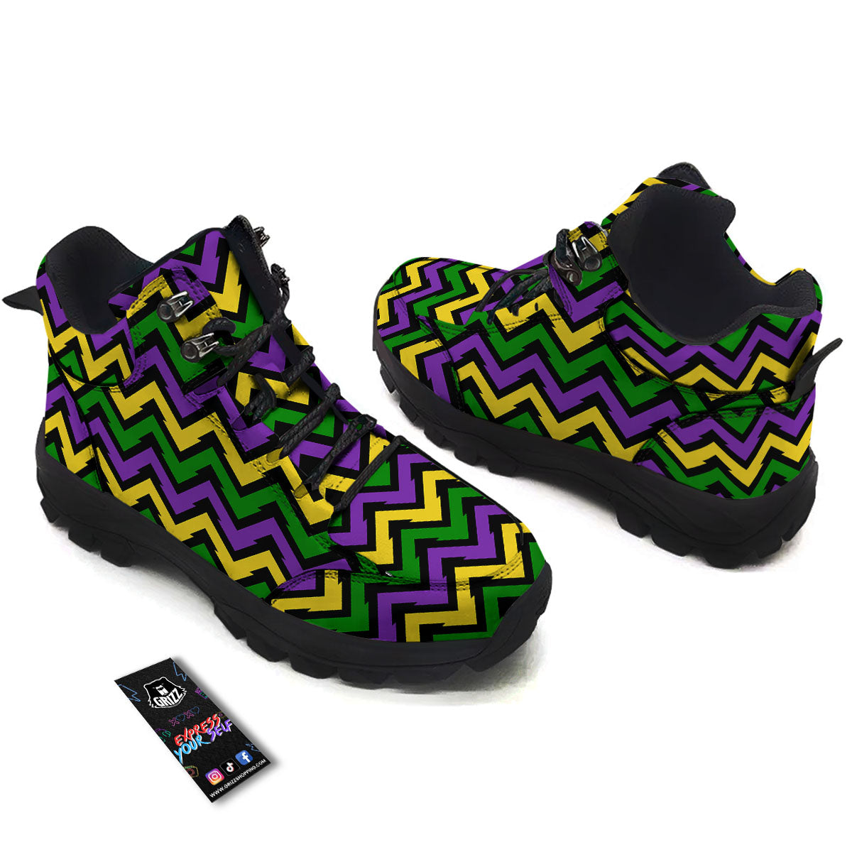 Fat Tuesday Zigzag Mardi Gras Print Hiking Shoes-grizzshop