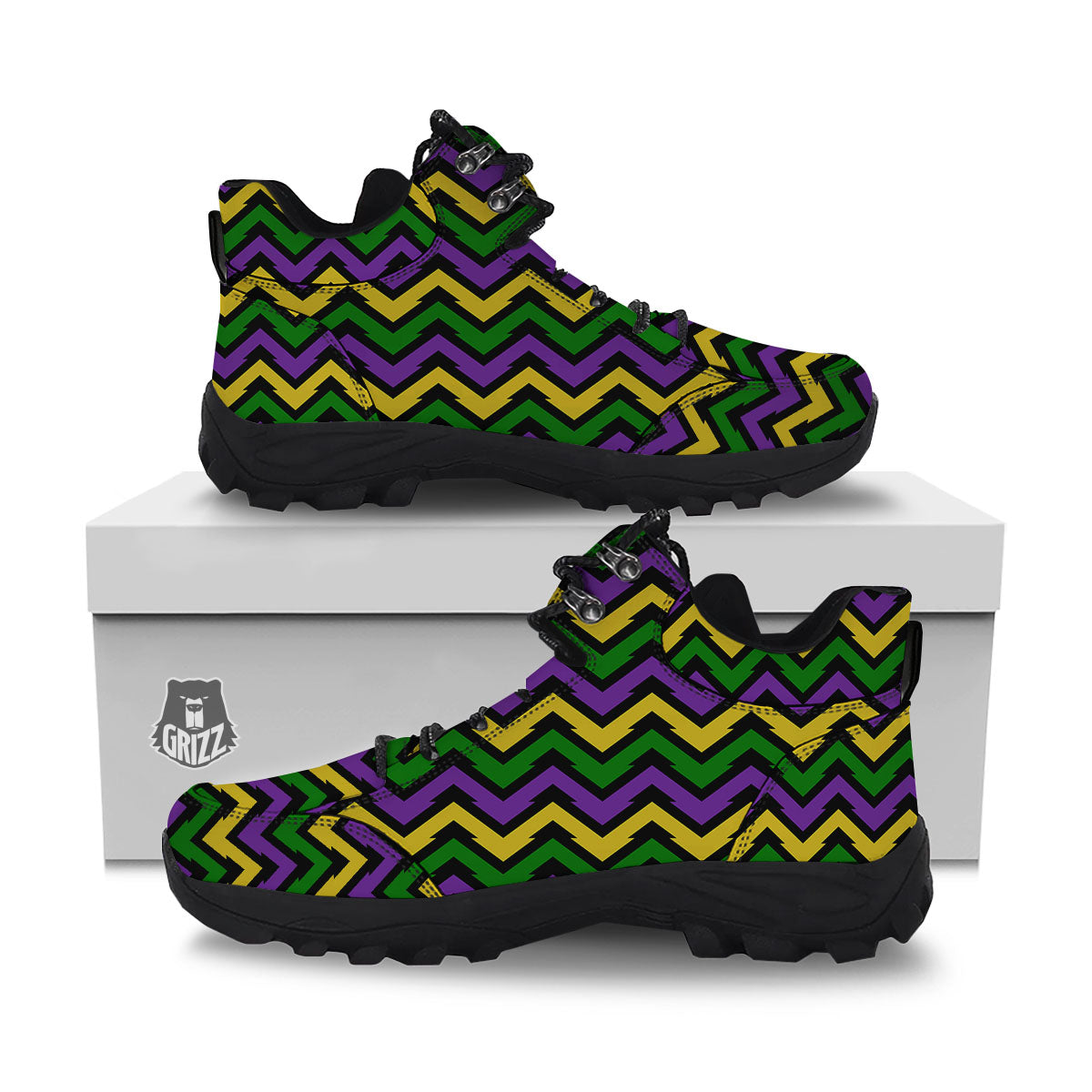 Fat Tuesday Zigzag Mardi Gras Print Hiking Shoes-grizzshop