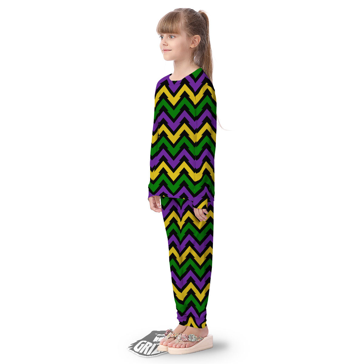 Fat Tuesday Zigzag Mardi Gras Print Kid's Pajamas-grizzshop