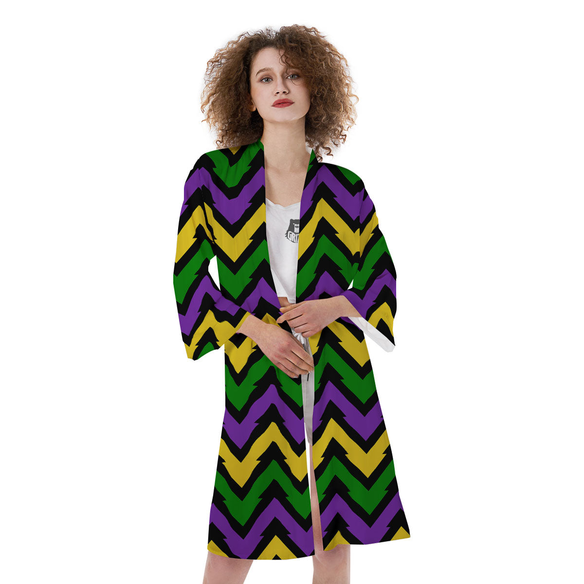 Fat Tuesday Zigzag Mardi Gras Print Kimono-grizzshop