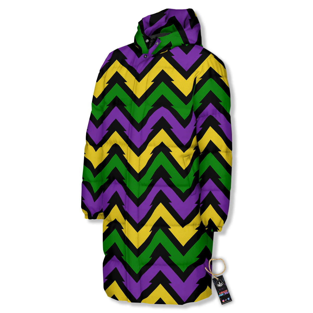 Fat Tuesday Zigzag Mardi Gras Print Long Down Jacket-grizzshop