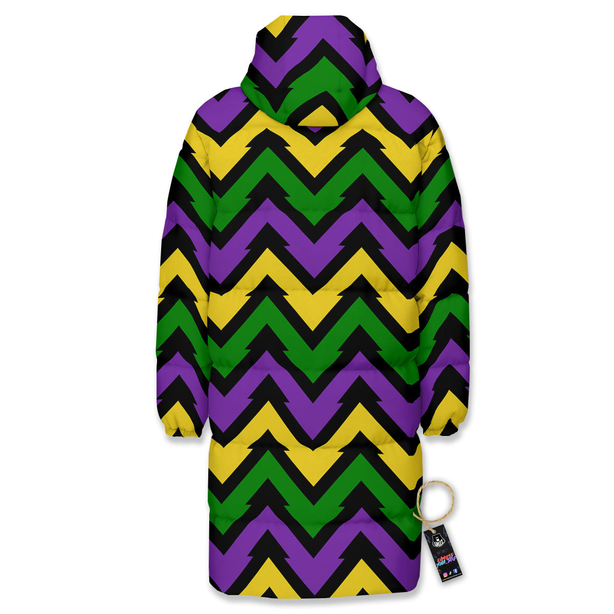Fat Tuesday Zigzag Mardi Gras Print Long Down Jacket-grizzshop