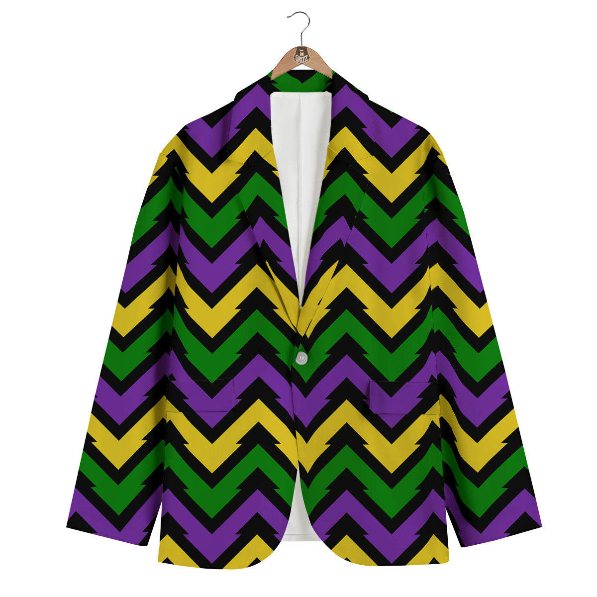 Fat Tuesday Zigzag Mardi Gras Print Men's Blazer-grizzshop