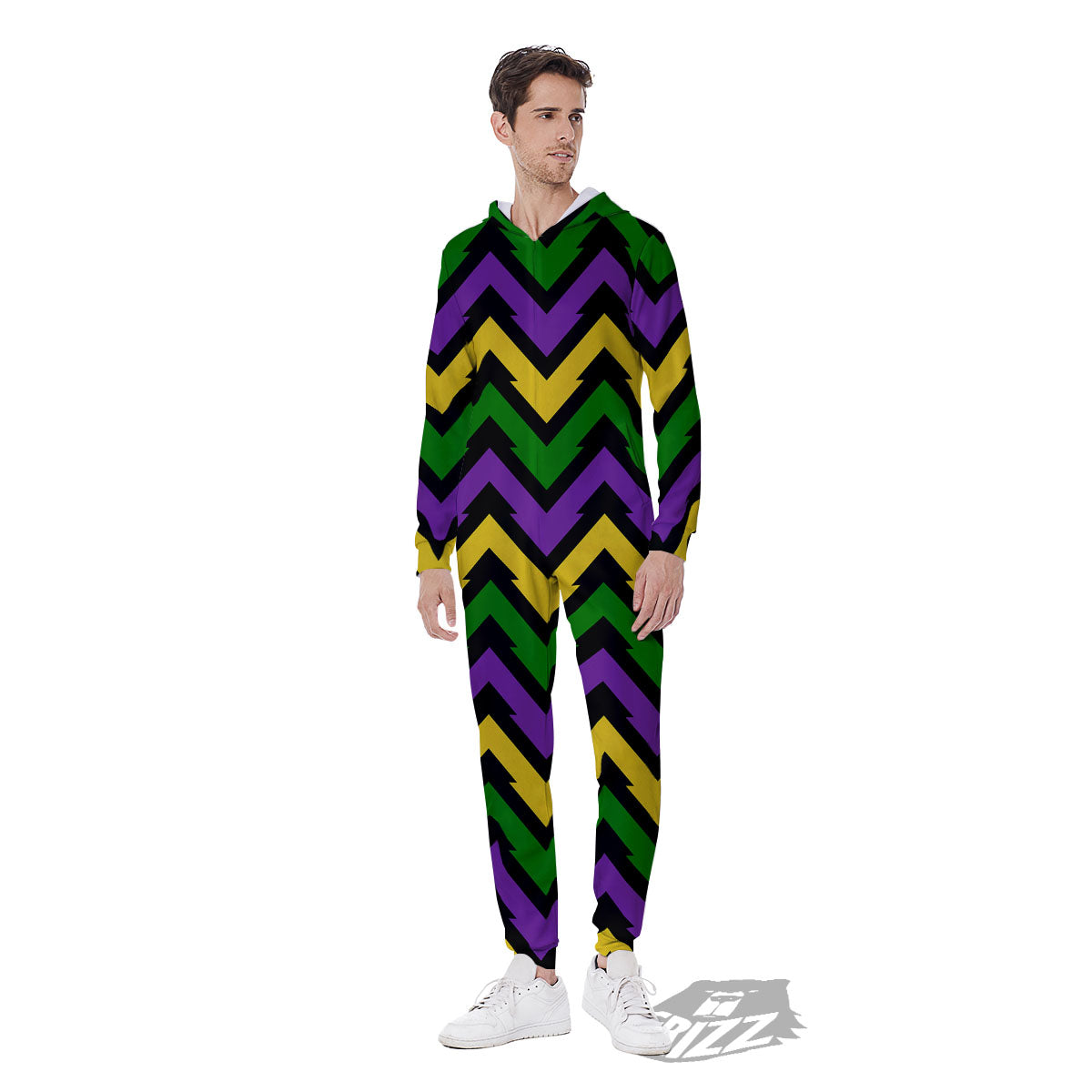 Fat Tuesday Zigzag Mardi Gras Print Men's Jumpsuit-grizzshop