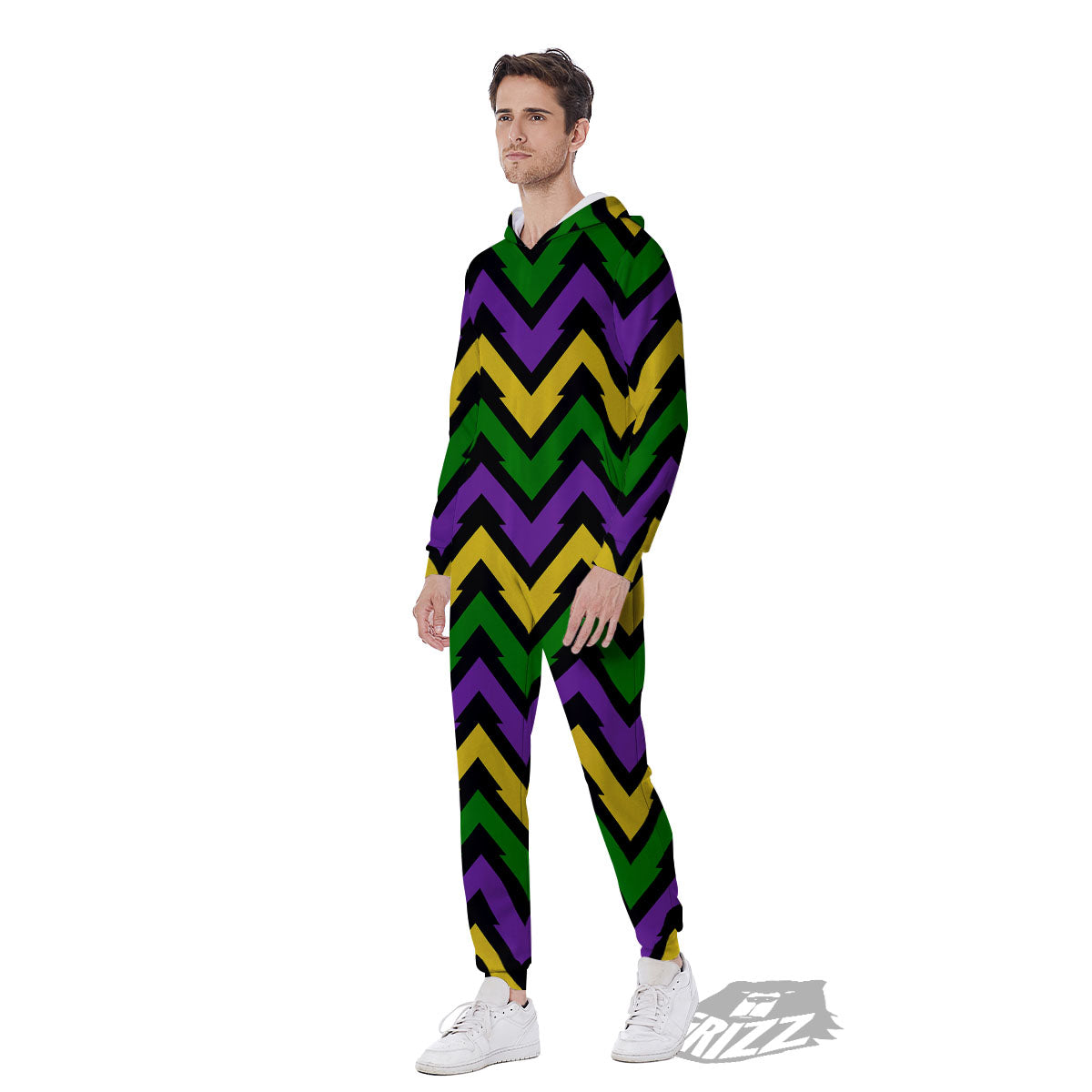 Fat Tuesday Zigzag Mardi Gras Print Men's Jumpsuit-grizzshop