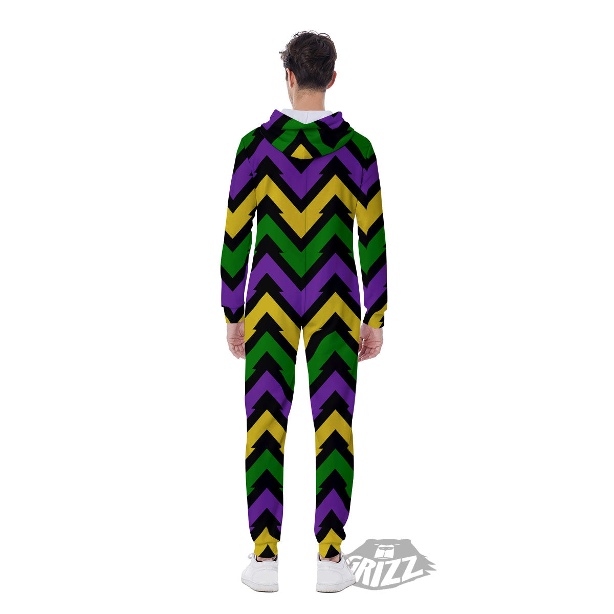 Fat Tuesday Zigzag Mardi Gras Print Men's Jumpsuit-grizzshop