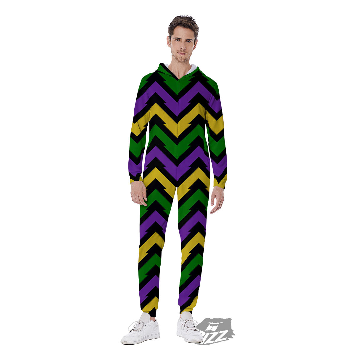 Fat Tuesday Zigzag Mardi Gras Print Men's Jumpsuit-grizzshop