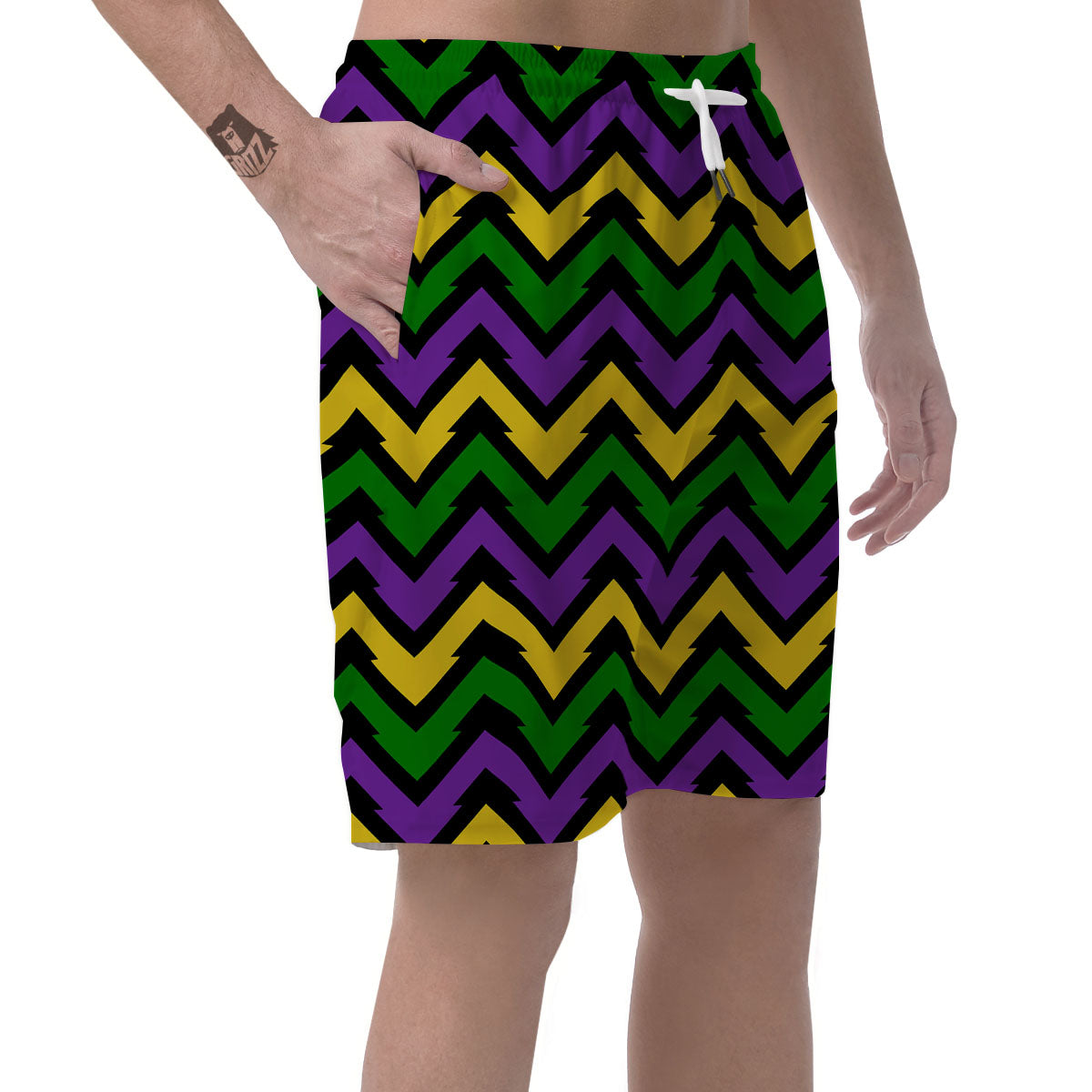 Fat Tuesday Zigzag Mardi Gras Print Men's Shorts-grizzshop