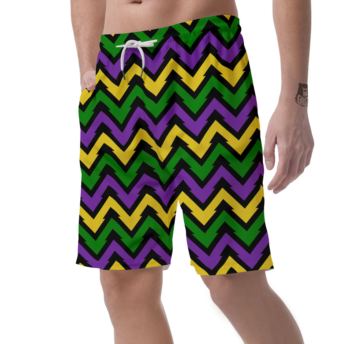 Fat Tuesday Zigzag Mardi Gras Print Men's Shorts-grizzshop
