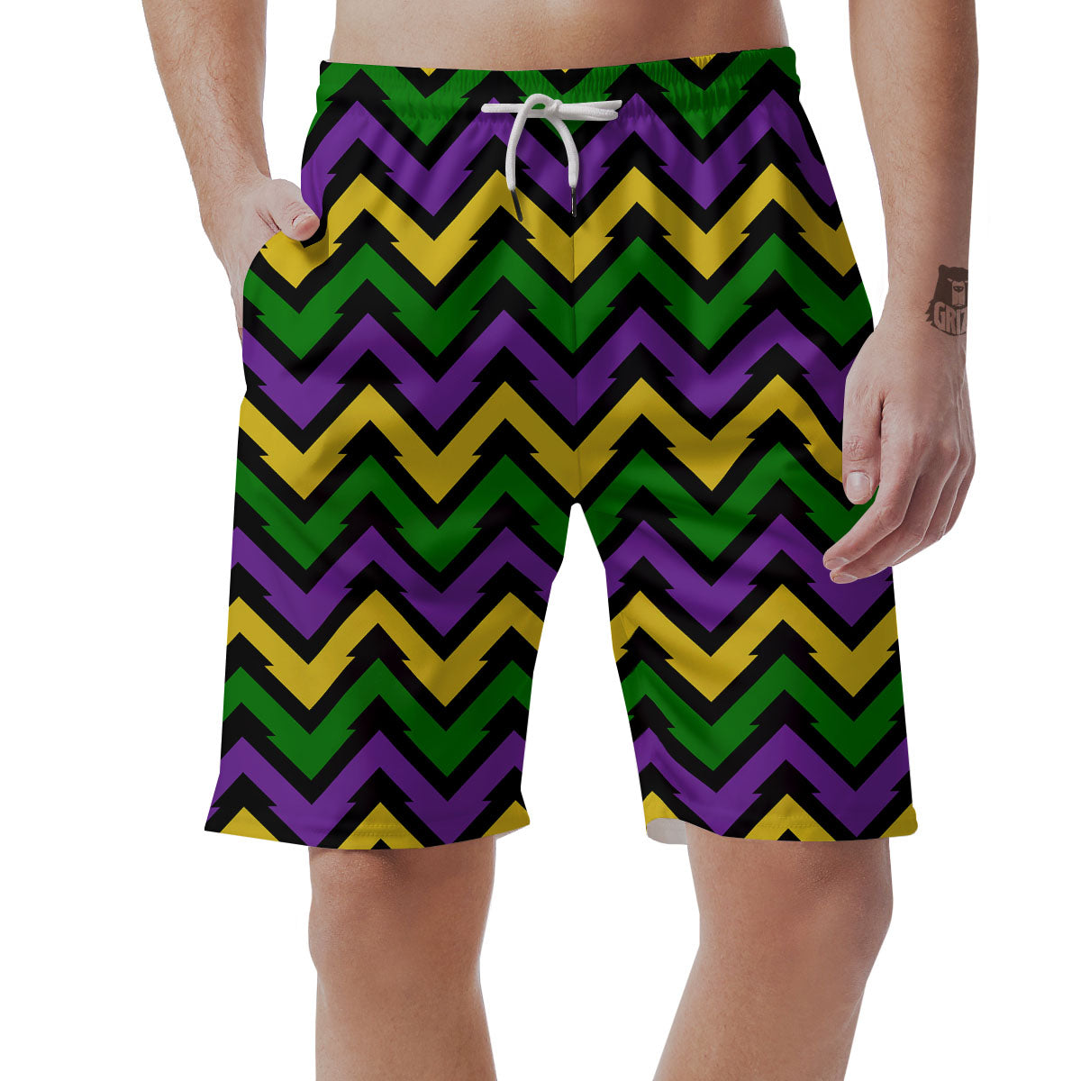 Fat Tuesday Zigzag Mardi Gras Print Men's Shorts-grizzshop