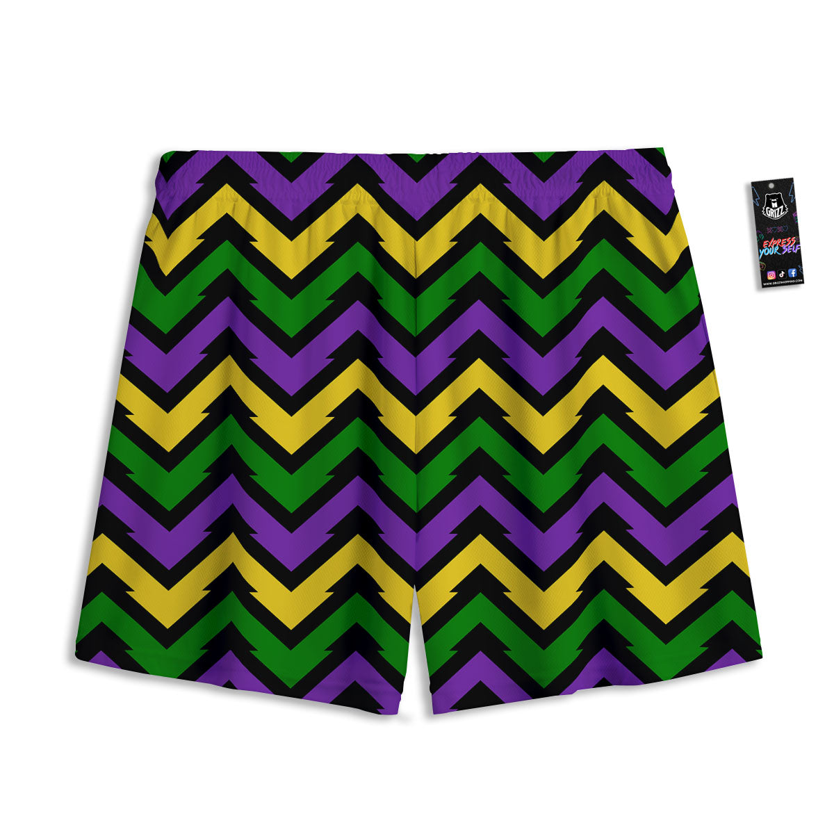 Fat Tuesday Zigzag Mardi Gras Print Mesh Shorts