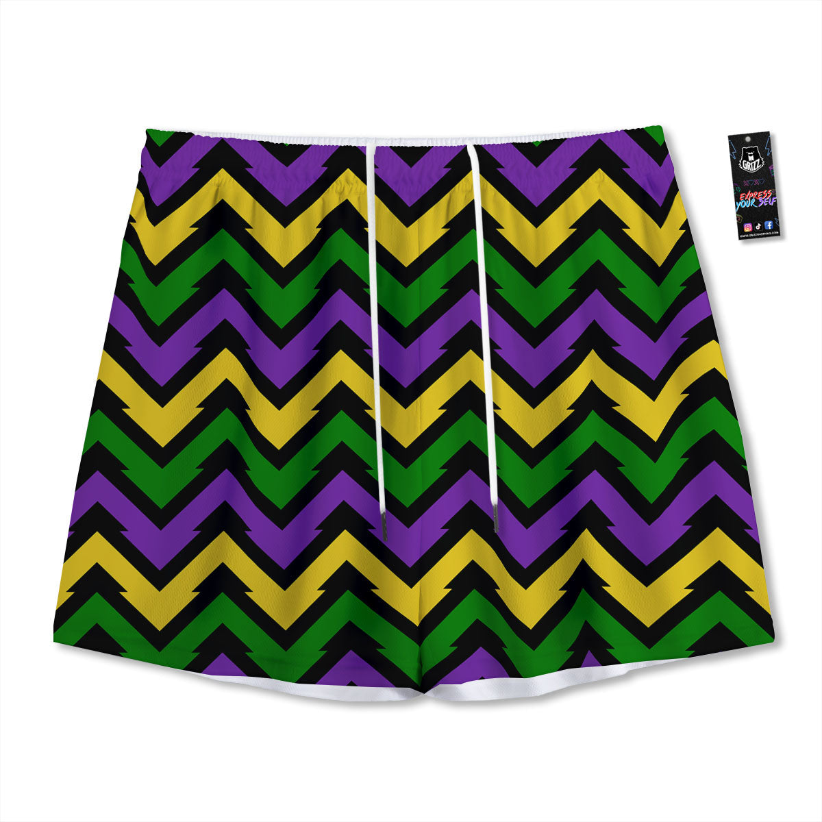 Fat Tuesday Zigzag Mardi Gras Print Mesh Shorts