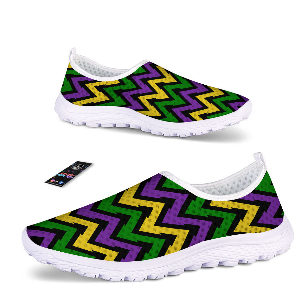Fat Tuesday Zigzag Mardi Gras Print Nurse Shoes-grizzshop