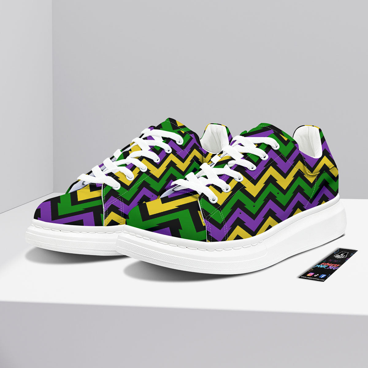 Fat Tuesday Zigzag Mardi Gras Print Platform Shoes-grizzshop