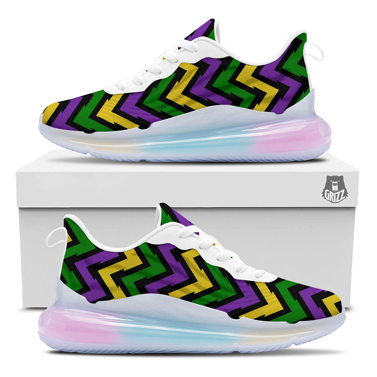 Fat Tuesday Zigzag Mardi Gras Print Running Sneakers-grizzshop