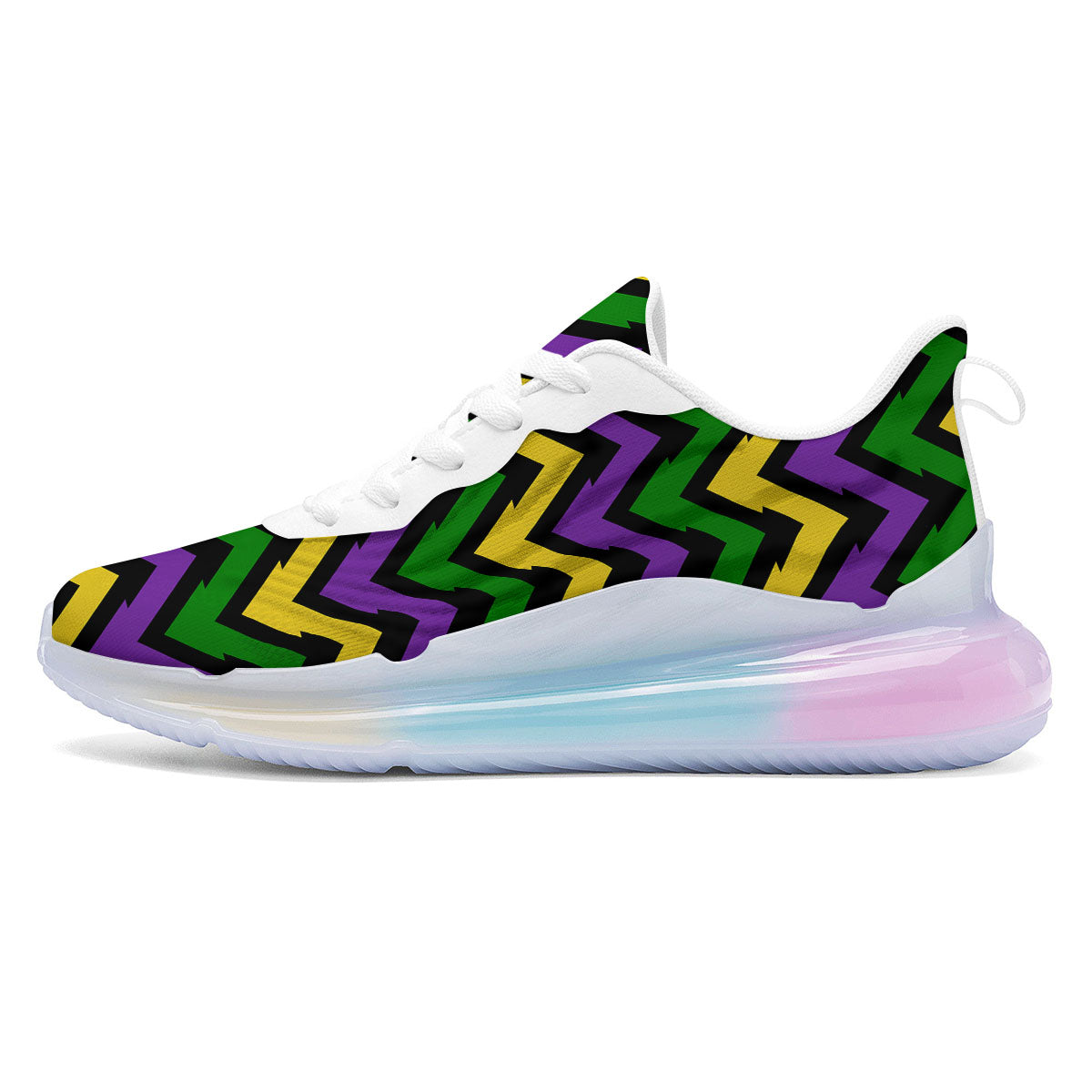 Fat Tuesday Zigzag Mardi Gras Print Running Sneakers-grizzshop