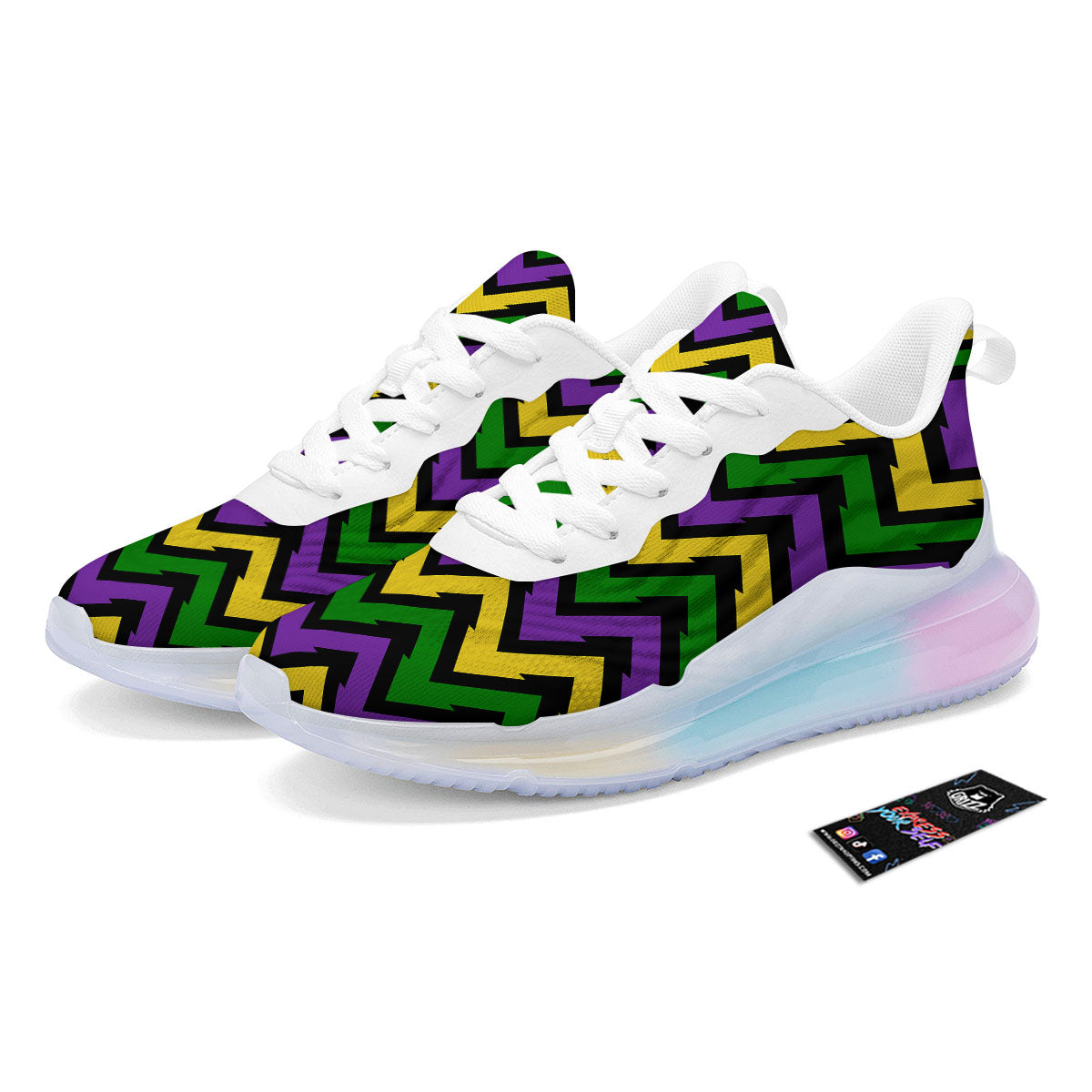 Fat Tuesday Zigzag Mardi Gras Print Running Sneakers-grizzshop