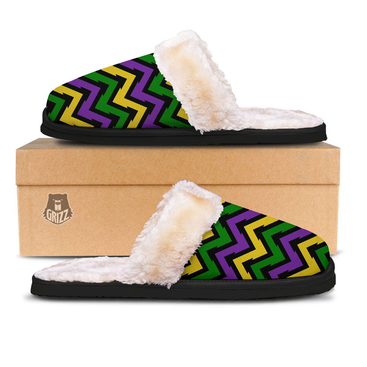Fat Tuesday Zigzag Mardi Gras Print Slippers-grizzshop