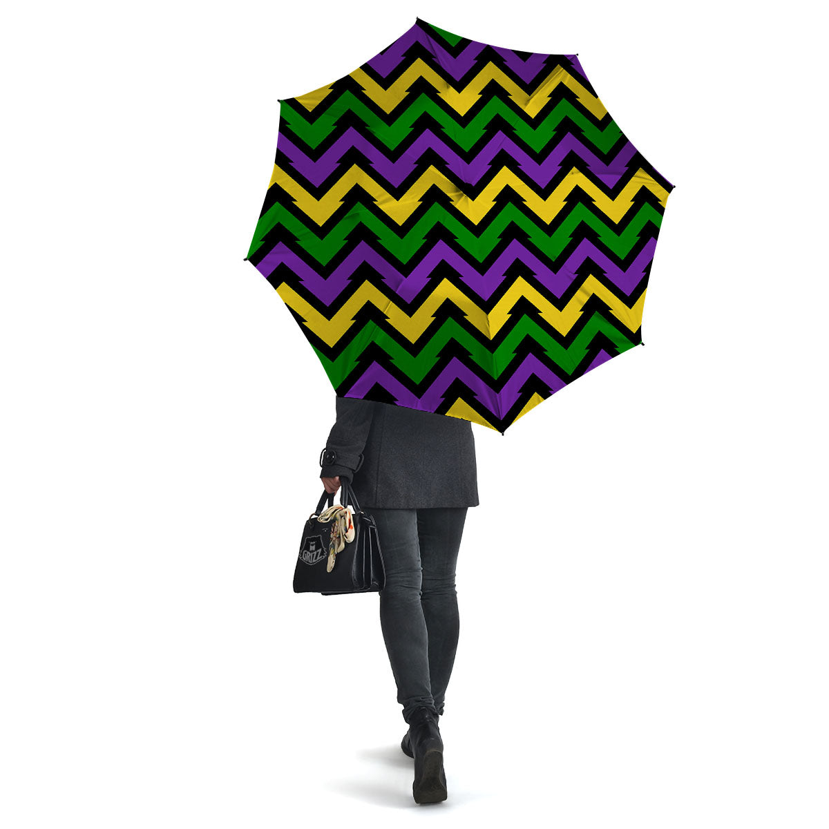 Fat Tuesday Zigzag Mardi Gras Print Umbrella-grizzshop