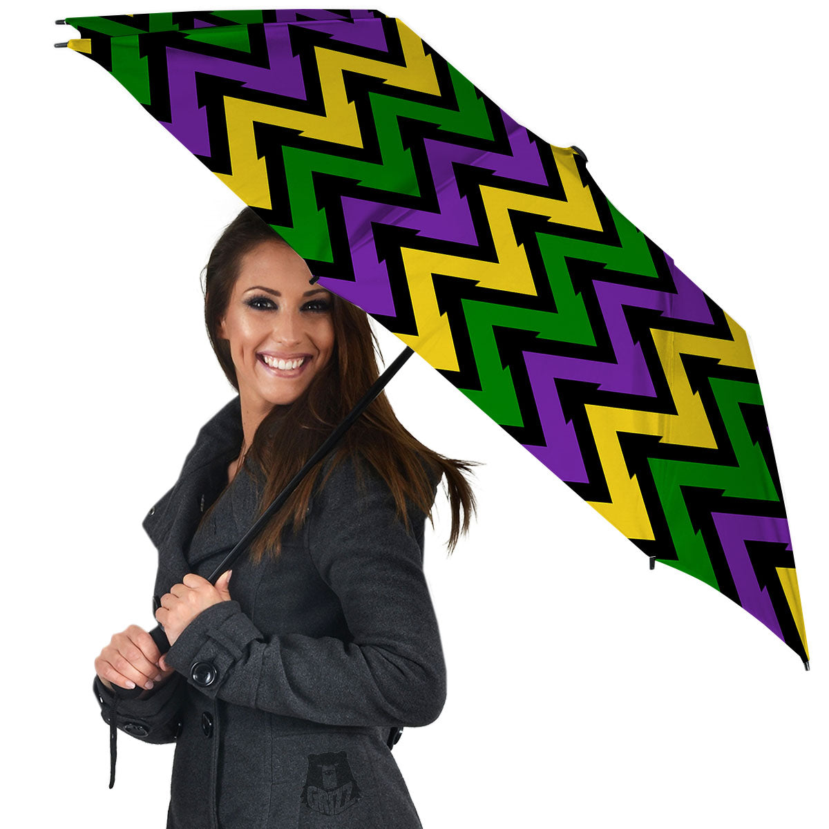 Fat Tuesday Zigzag Mardi Gras Print Umbrella-grizzshop