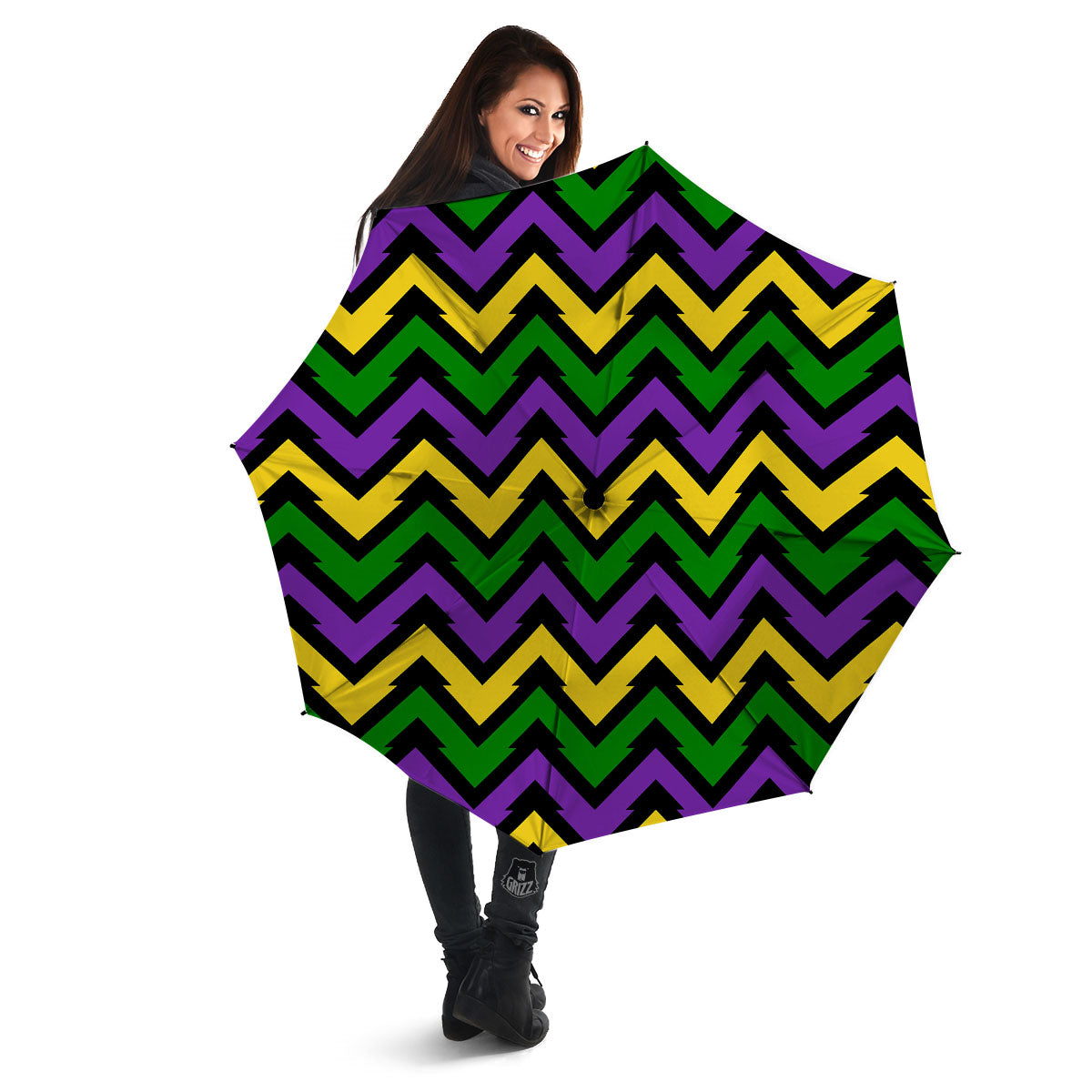 Fat Tuesday Zigzag Mardi Gras Print Umbrella-grizzshop