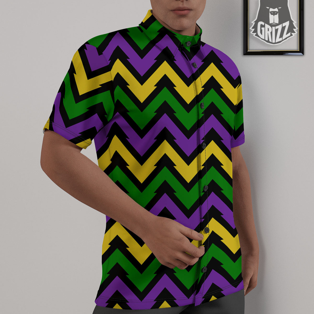 Fat Tuesday Zigzag Mardi Gras Print Untucked Shirts-grizzshop