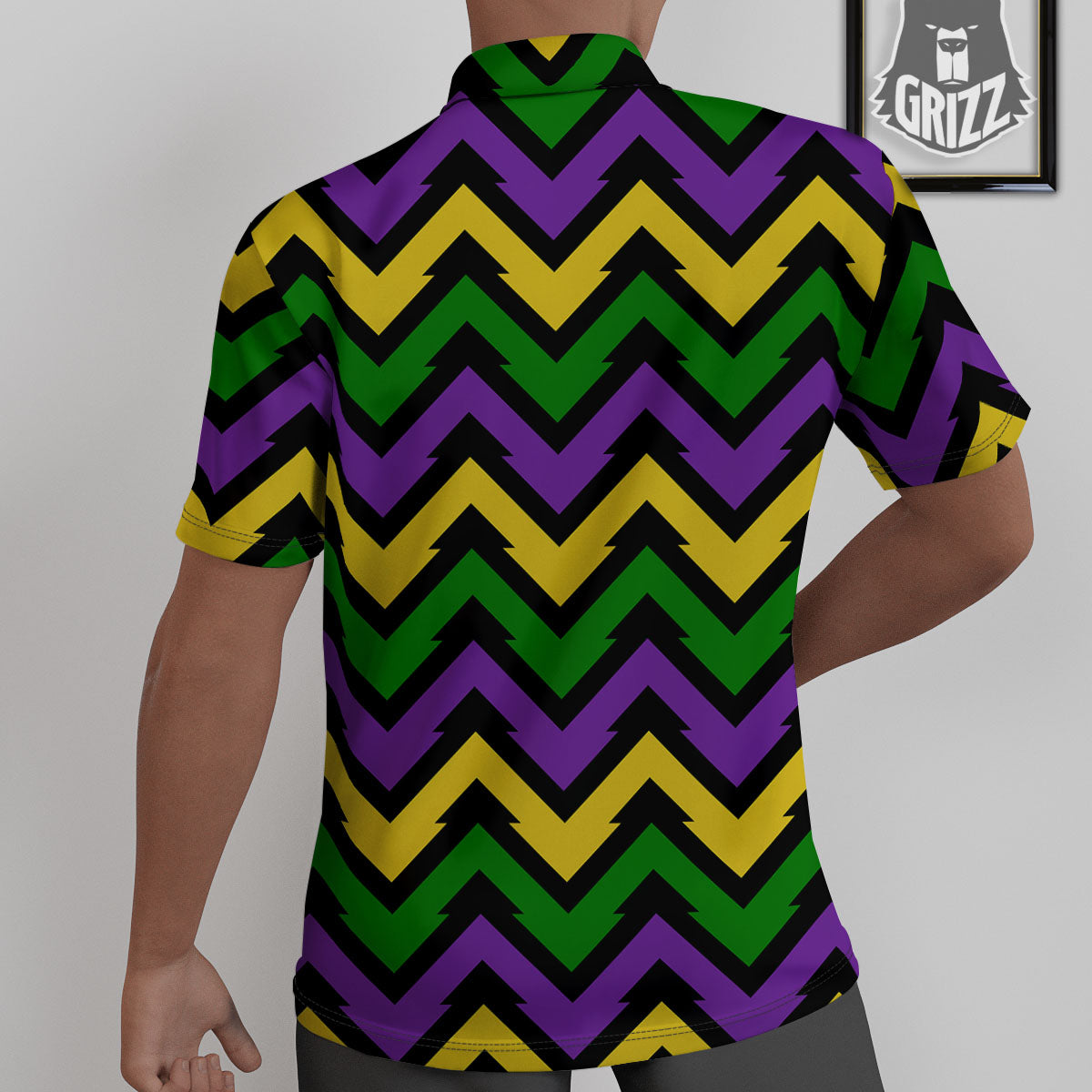Fat Tuesday Zigzag Mardi Gras Print Untucked Shirts-grizzshop