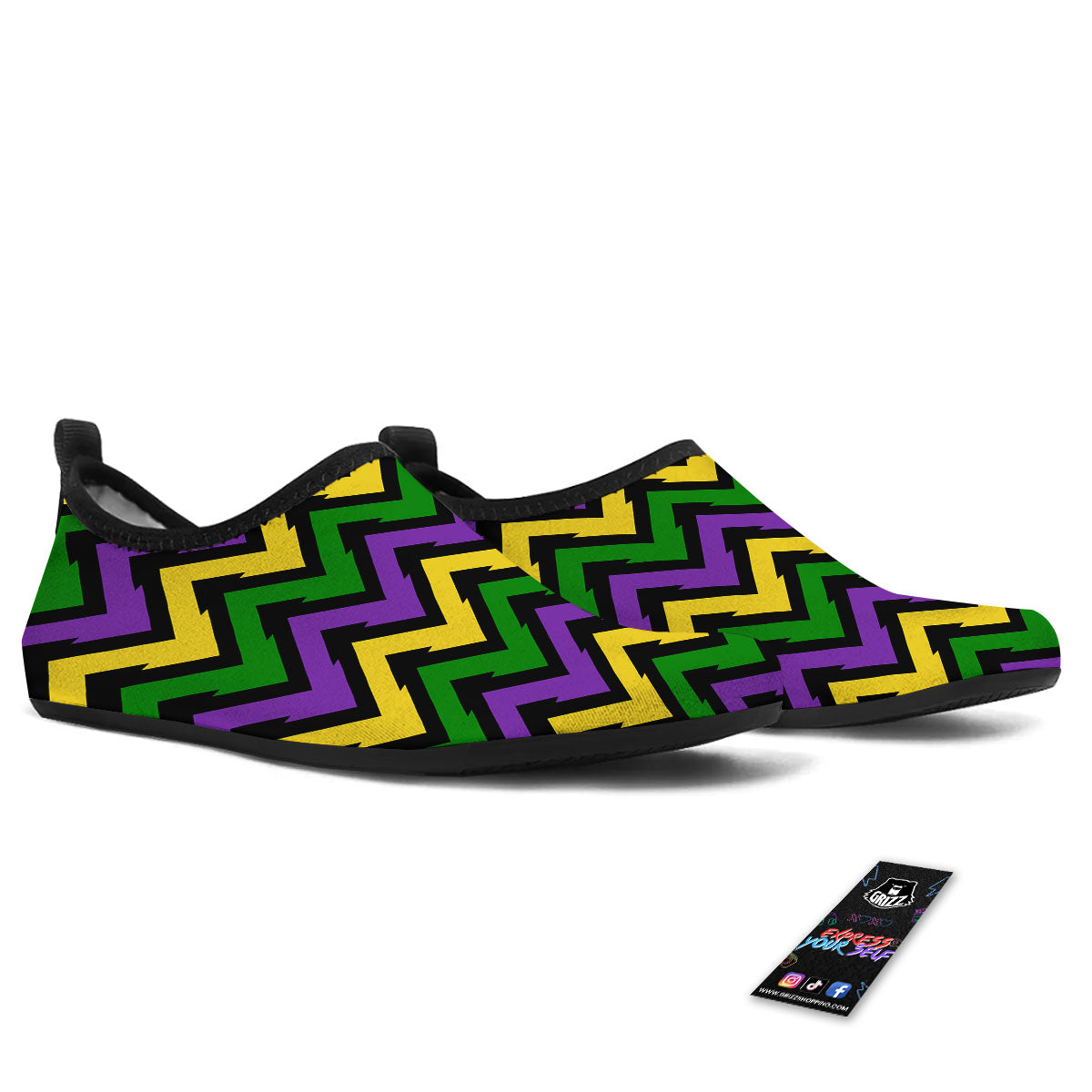 Fat Tuesday Zigzag Mardi Gras Print Water Shoes-grizzshop