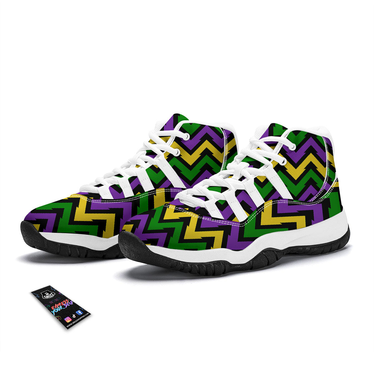 Fat Tuesday Zigzag Mardi Gras Print White Bball Shoes-grizzshop